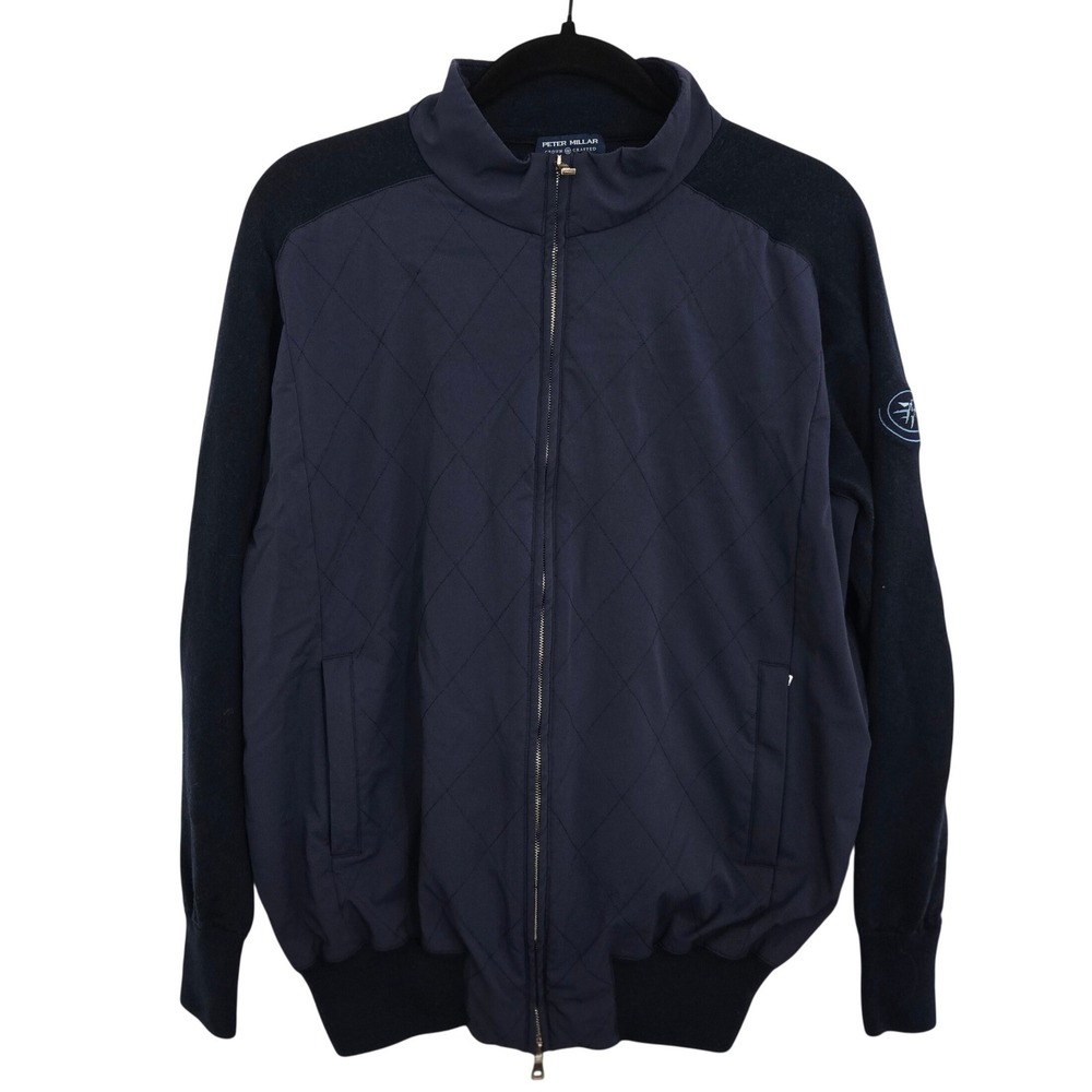 Peter Millar Crown Crafted Wool Quilted Hybrid Jacket Navy Blue Men L Small Hole